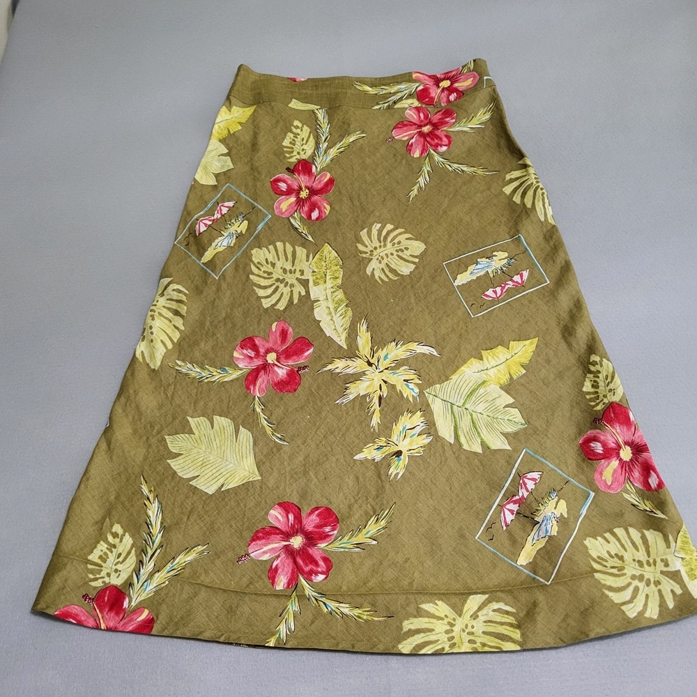 Uniform Petite John Paul Richard 100% Pure Linen Long Tropical Print Skirt 12P